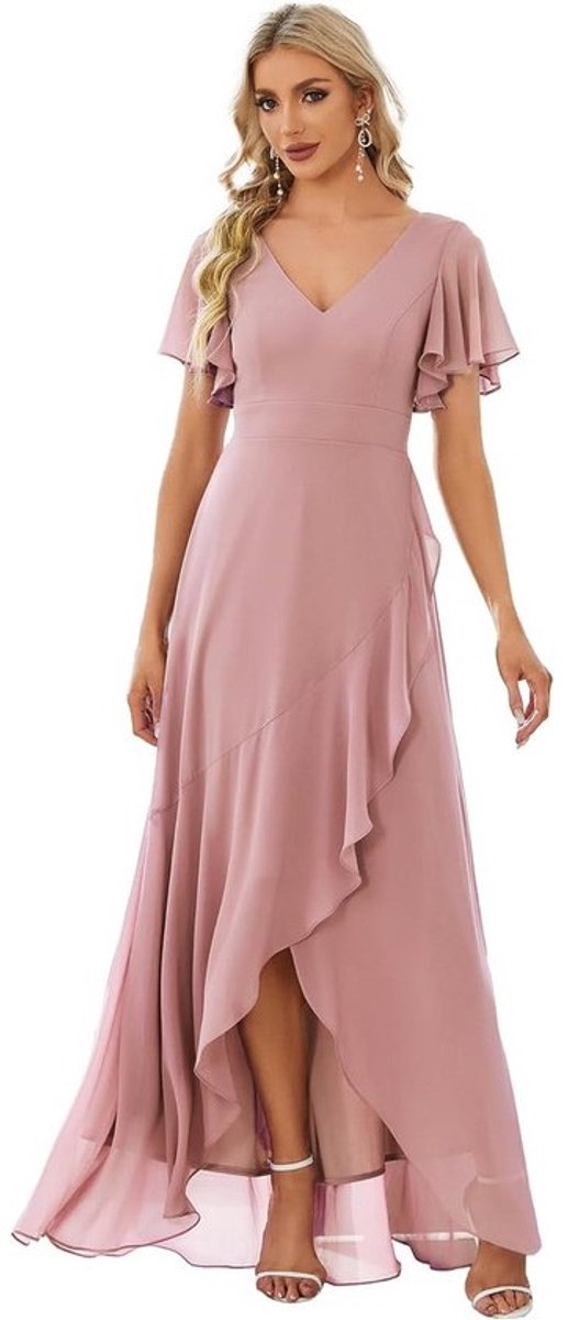 Elegante Galajurk voor Dames Lange Asymmetrische V-Hals Bloemjurk