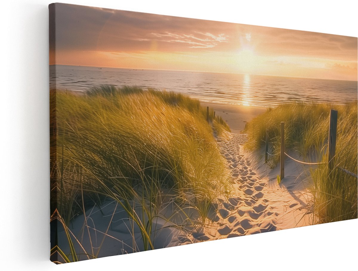 Artaza Canvas Schilderij Pad naar het Strand bij Zonsondergang - 160x80 cm - Groot - Klein - Wanddecoratie Woonkamer - Schilderijen - Muurdecoratie