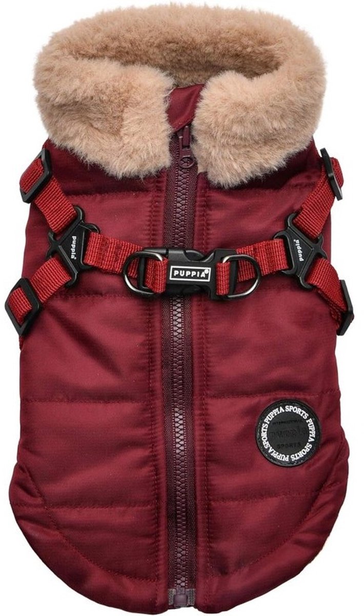 Warme Fleece Hondenjas met Geïntegreerd Harnas voor Kleine tot Middelgrote Honden - Bordeauxrood