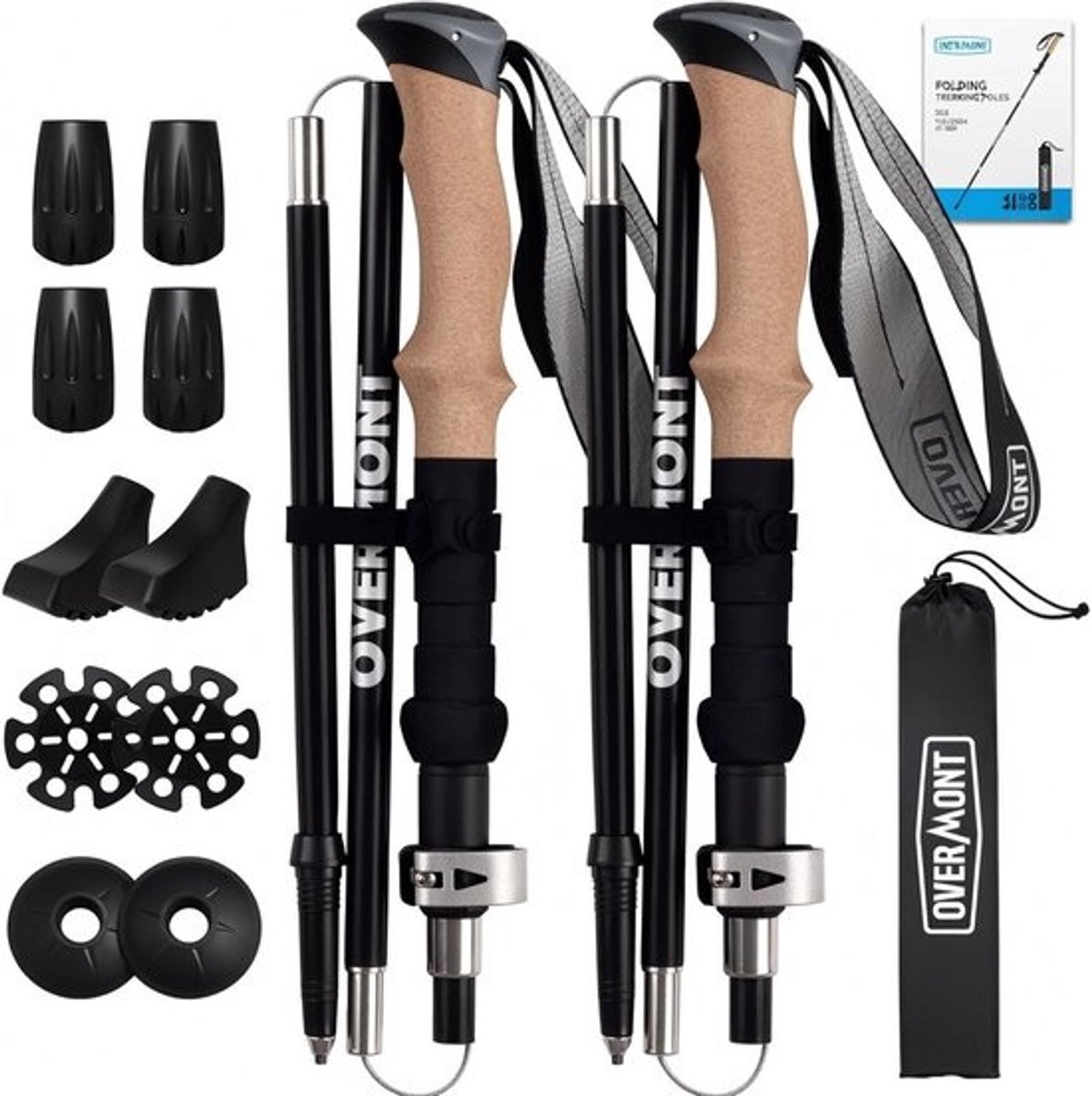 Wandelstok Opvouwbaar Ultralicht - Koolstofvezel en Aluminium - 2 stuks voor Vrouwen en Mannen - Wandelen, Kamperen, Bergen, Backpacking, Trekking