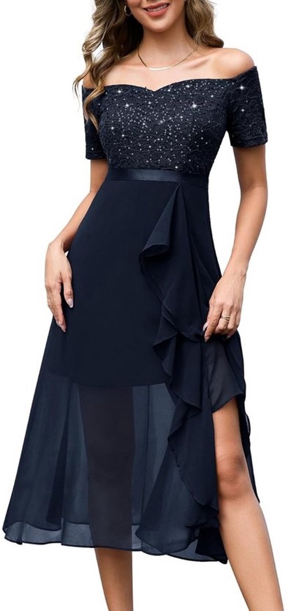 Dames Glanzend Avondjurk Lang Strapless Elegant Cocktailjurk voor Bruiloft en Galafeesten