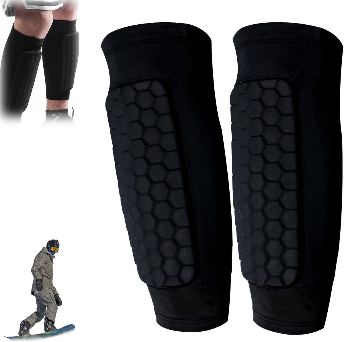 Scheenbeschermers - Ademend Materiaal - Cellulaire Botsingsbescherming - Anti-Slip Strepen - Voor Sporters