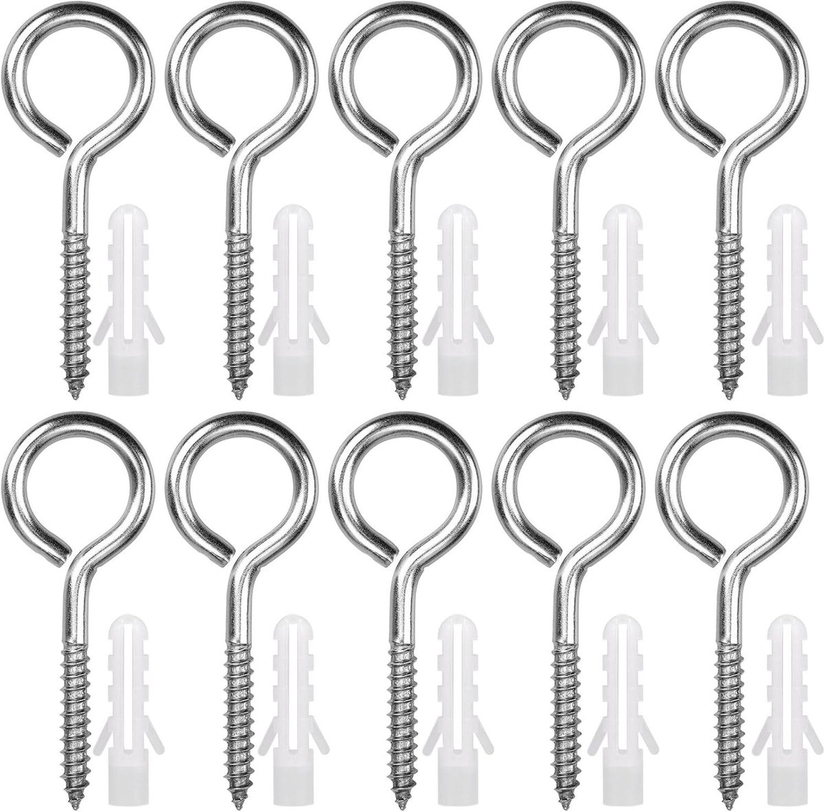 10 Stuks RVS Oogschroeven M6 x 80mm, Sterke Beugels voor Hangmatten, Zonneschermen en Kabelbevestiging
