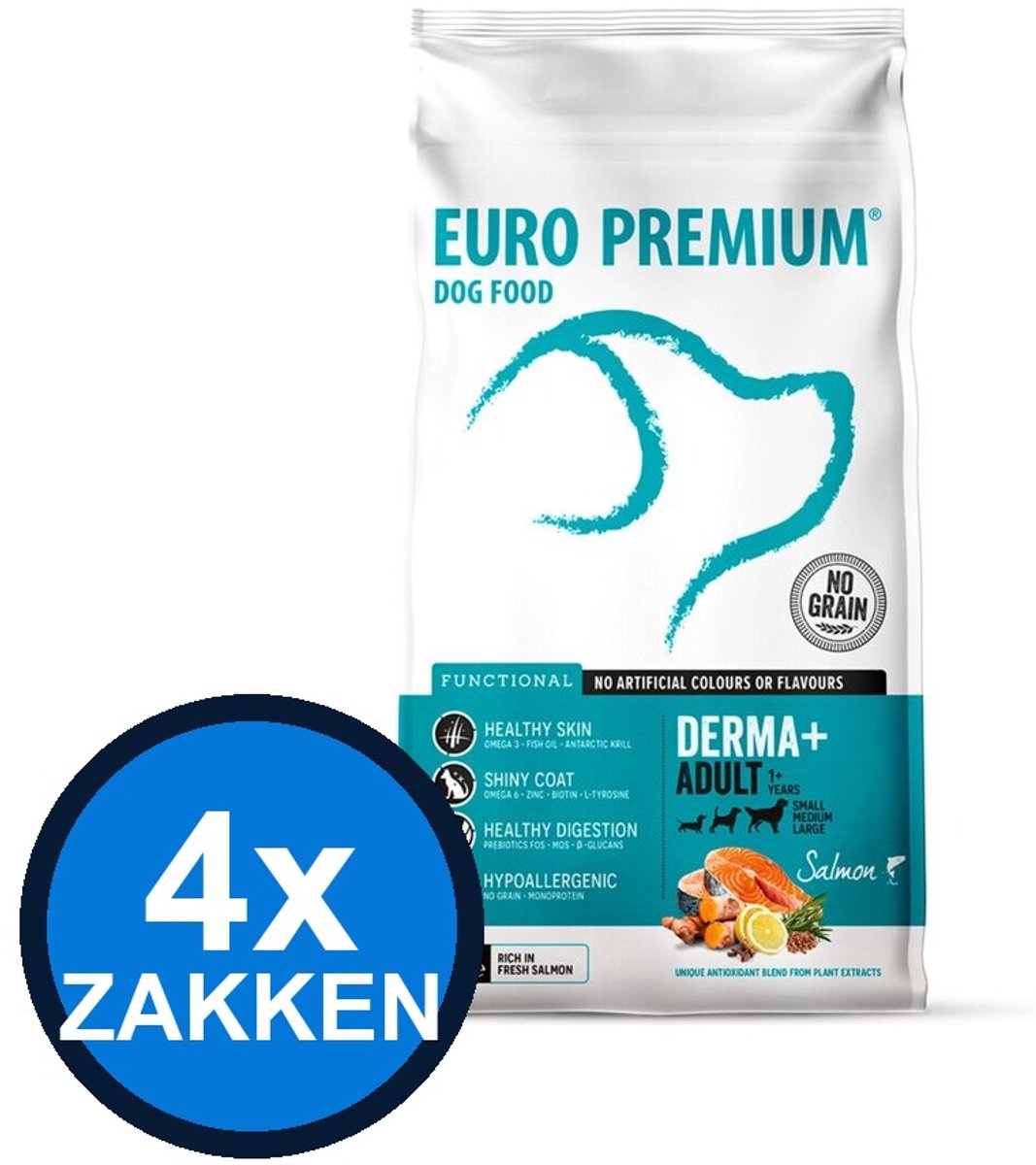 Euro Premium Euro-Premium - Adult Derma+ - Hondenvoer Droogvoer - 2 kg