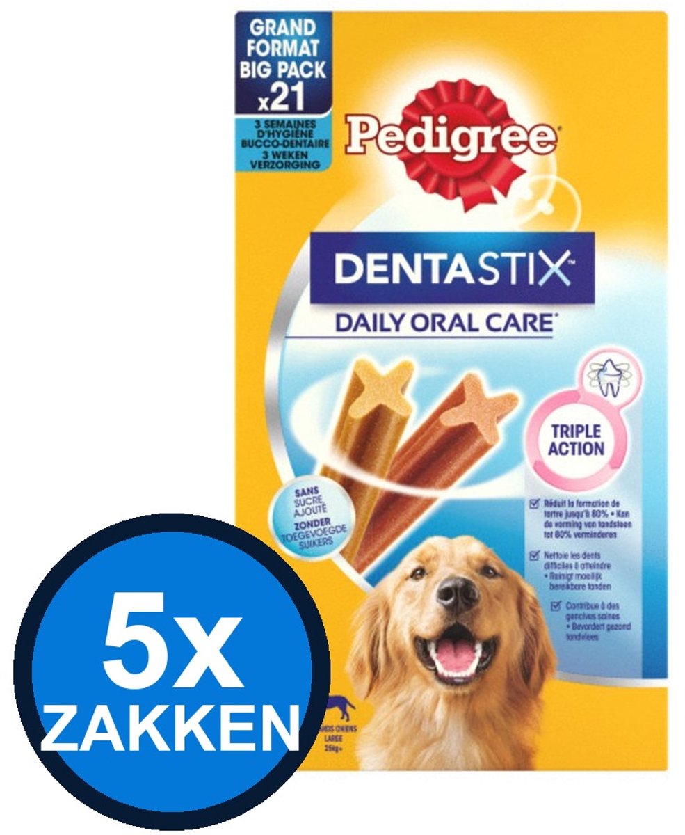5x Pedigree - Dentastix Maxi Multipack 21-pack - Hondenvoer Snacks - 810 g