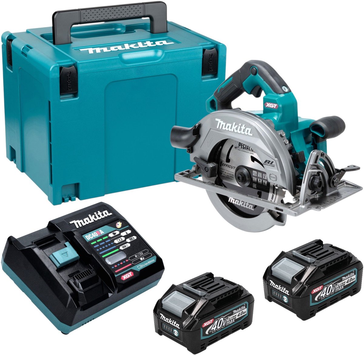 Makita HS 003 GM201 accu-handcirkelzaag 40 V max. 190 mm borstelloos + 2x accu 4,0 Ah + oplader + Makpac