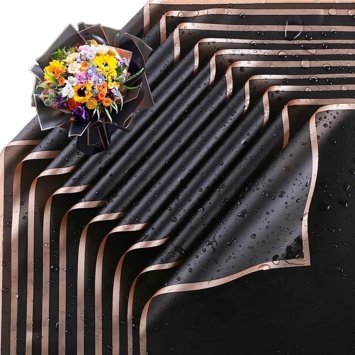 Decoratief inpakpapier met bloemenmotief - 20 vellen voor cadeaus, kunst en ambachten, zwart