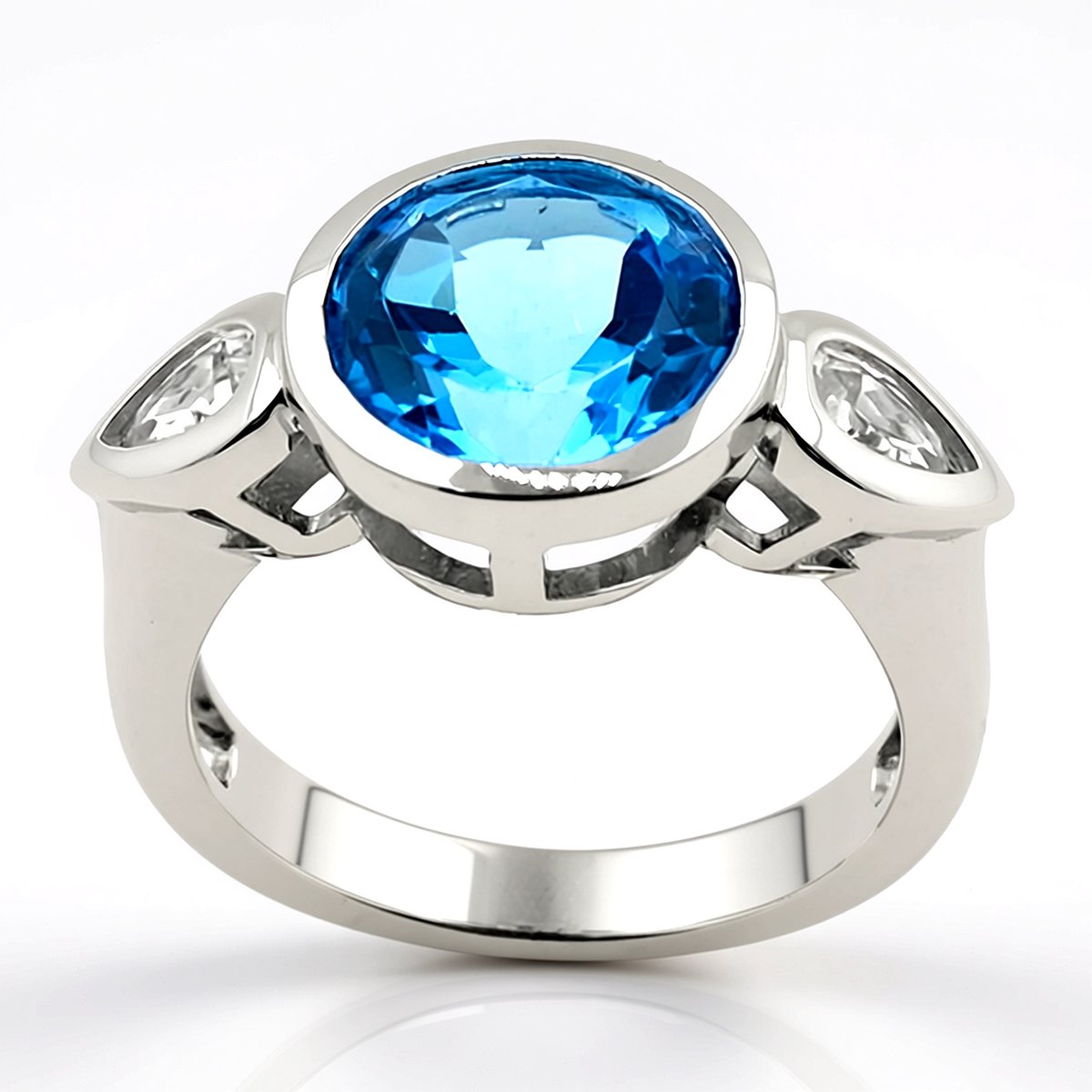Cavill - Marambaia Topaas Ring 3,231 ct - 925 Sterling Zilver Gerhodineerd - Ronde Briljant Blauw - Elegante Ring met Zirkonia 0,45 ct