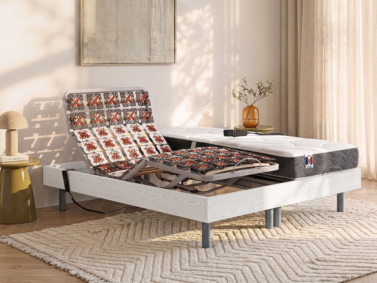 Vente-unique Bed met elektrische lattenbodem hout wit 2 x 80 x 200 cm