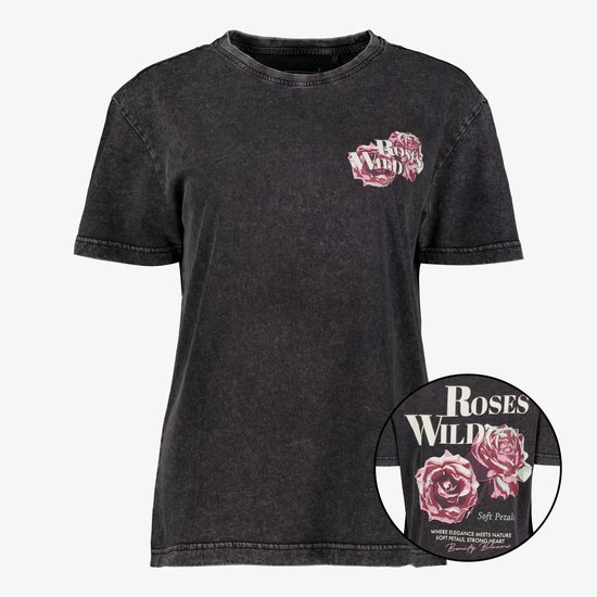 TwoDay dames acid wash T-shirt met backprint zwart - Maat M
