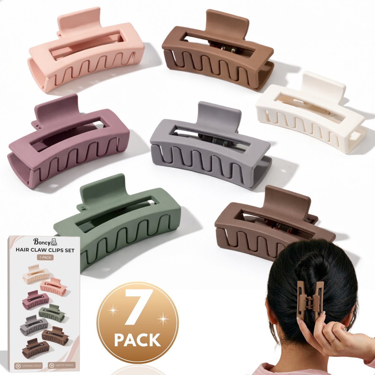 Boncy® Premium Haarklem Set - 7 Stuks Gekleurd - Haarklemmen Groot Dames - Haar Accessoires Vrouwen & Meisjes - Bananenklem - Haarklauw - Stevig & Anti-Slip