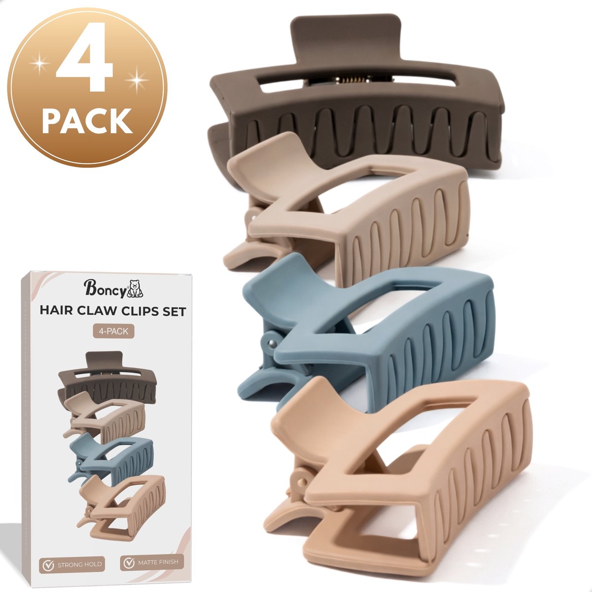 Boncy® Premium Haarklem Set - 4 Stuks Nude Kleuren - Haarklemmen Groot Dames - Haar Accessoires Vrouwen & Meisjes - Bananenklem - Haarklauw - Stevig & Anti-Slip