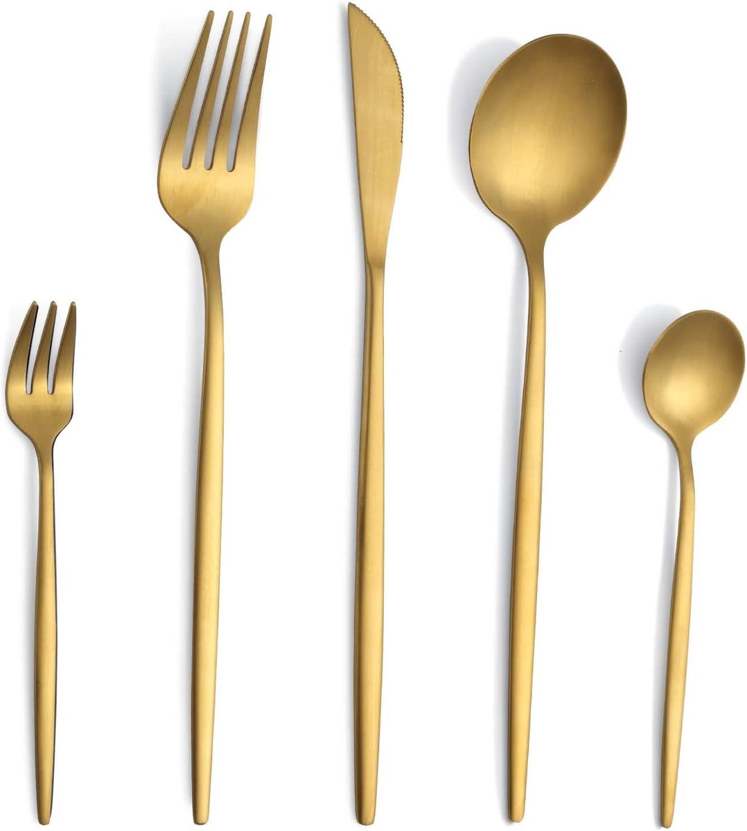 SnelShoppen - 30-delig Bestekset Goud Matt Roestvrij Staal voor 6 Personen - Ideaal voor Feesten, Bruiloften, Camping en Dagelijks Gebruik