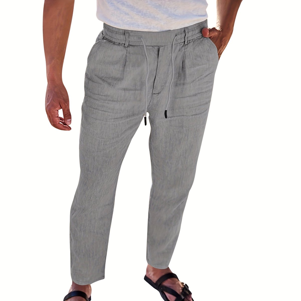 Currero Linnen Broek Heren - Zomerbroek - Volwassenen - Lange Broek - Pantalon - Strandbroek - Zomer - Ibiza Stijl - Grijs XXXL
