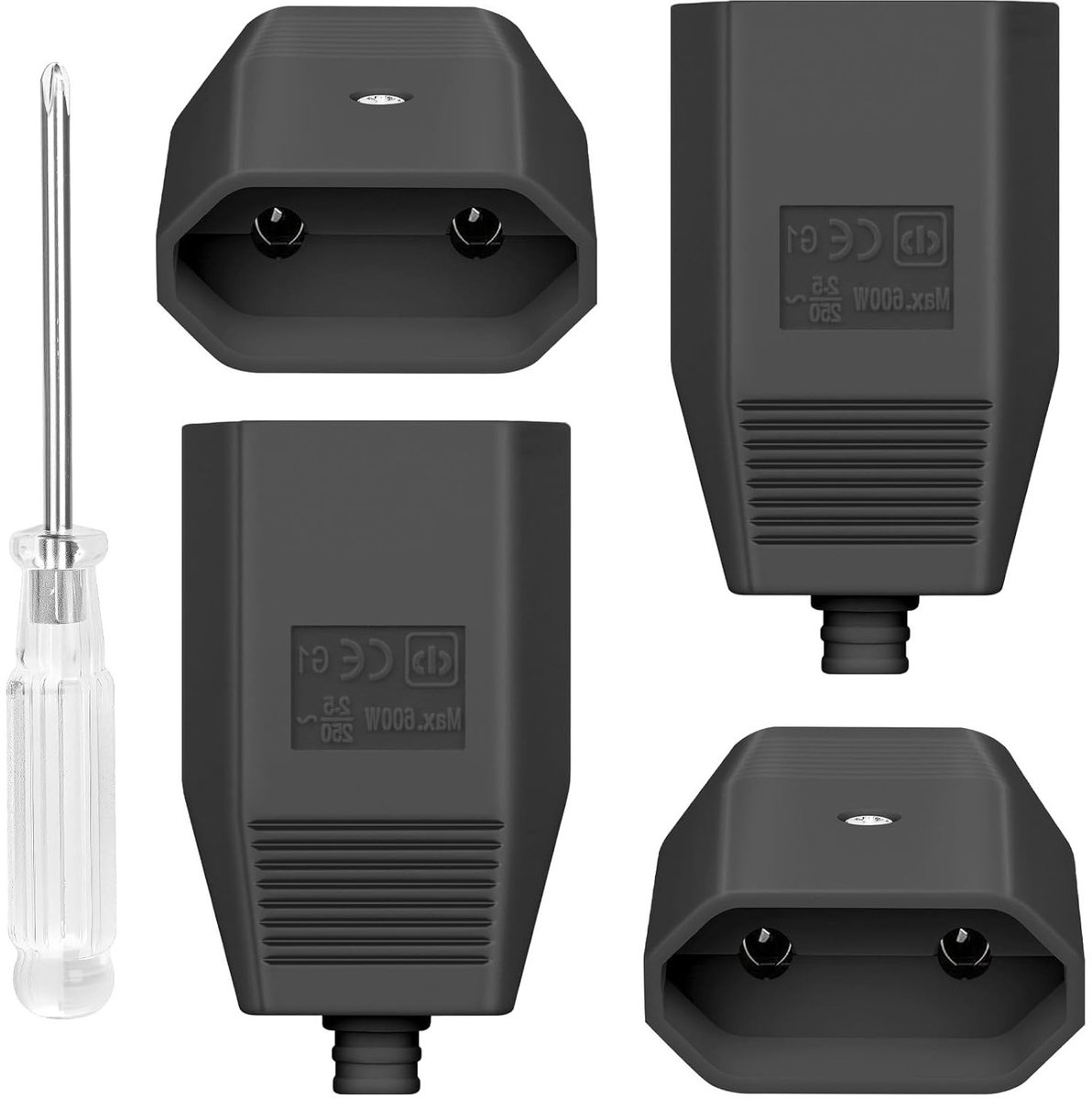 Euro koppelingen 4 stuks - 250 V 2.5 A Schuko - IP44 platte aansluitingen - duurzaam voor 8-10 mm kabel - SnelShoppen