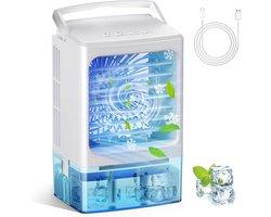 LISM - Draagbare airconditioner met 3 ventilatorsnelheden en 2 vernevelingsstanden. Uitgerust met een waterreservoir van 900 ml, koelfunctie en mini-autoventilator. Kan ook als tafelmodel airconditioner worden gebruikt.