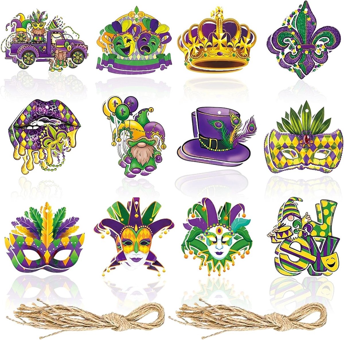 Mardi Gras hangdecoraties voor carnaval, kostuumfeesten en Venetiaanse evenementen - 24 stuks versieringen met maskers en kleurrijke ornamenten