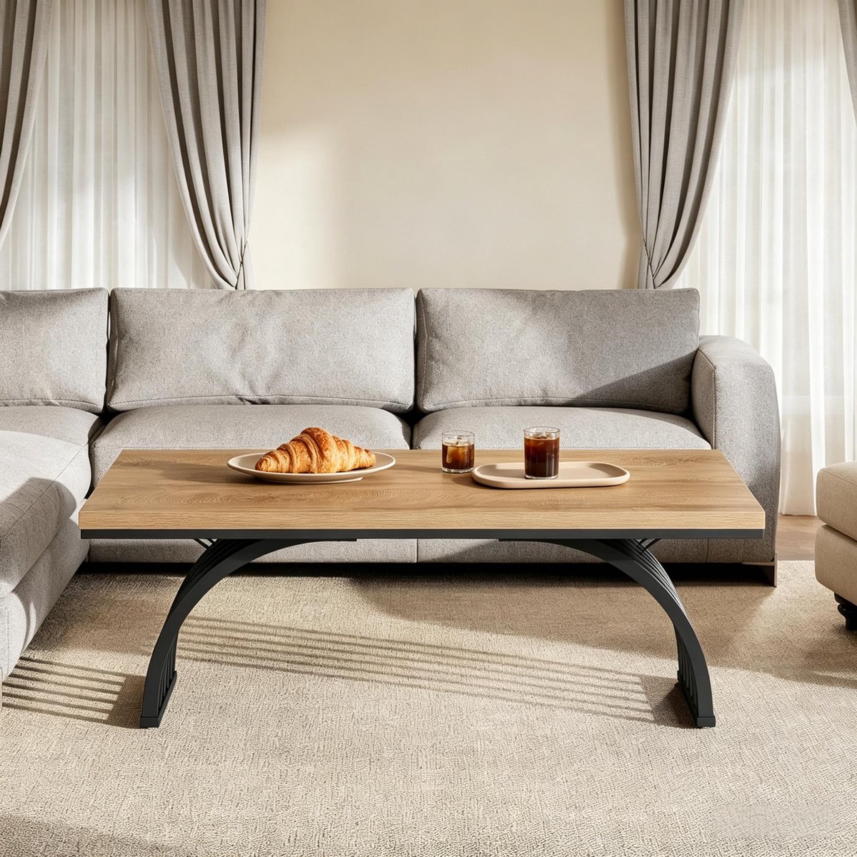 HAUSS SPOLE Salontafel - 120 Cm Tafelblad En Open Ontwerp - Voor Woonkamer En Extra Tafelmomenten - Hout Metaal - Zwart Bruin