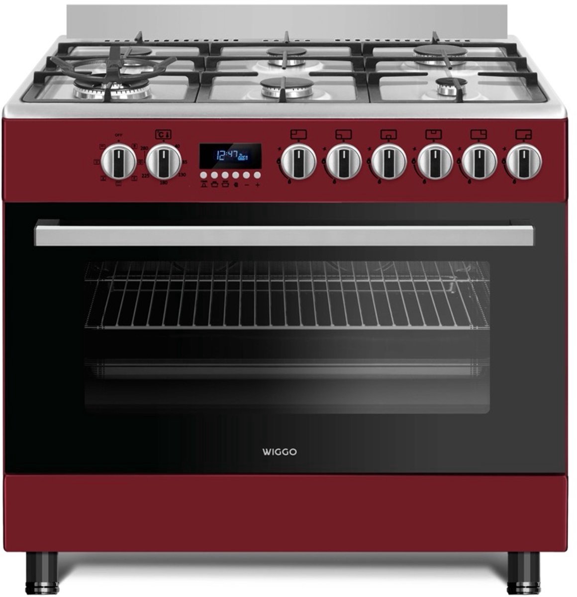 Bol.com Wiggo WO-E969R(RX) Serie 9 - Gasfornuis - Rood Rvs aanbieding
