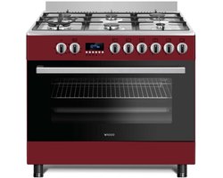 Wiggo WO-E969R(RX) - Vrijstaande Gasfornuis - 90 cm - Rood Rvs
