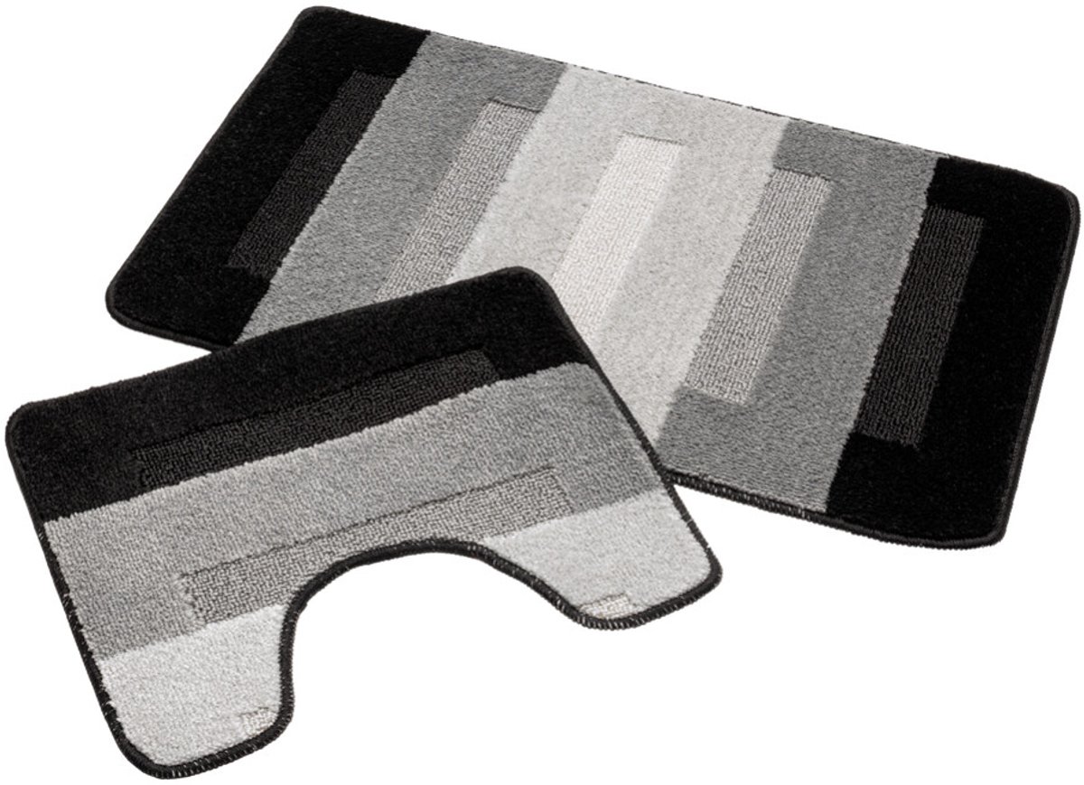 Badmat Set Nevada – Douchemat 60x100 cm & WC Mat 50x60 cm – Zachte Chenille Badkamermat – Antislip – Wasbaar – Oeko-Tex– Black Grey