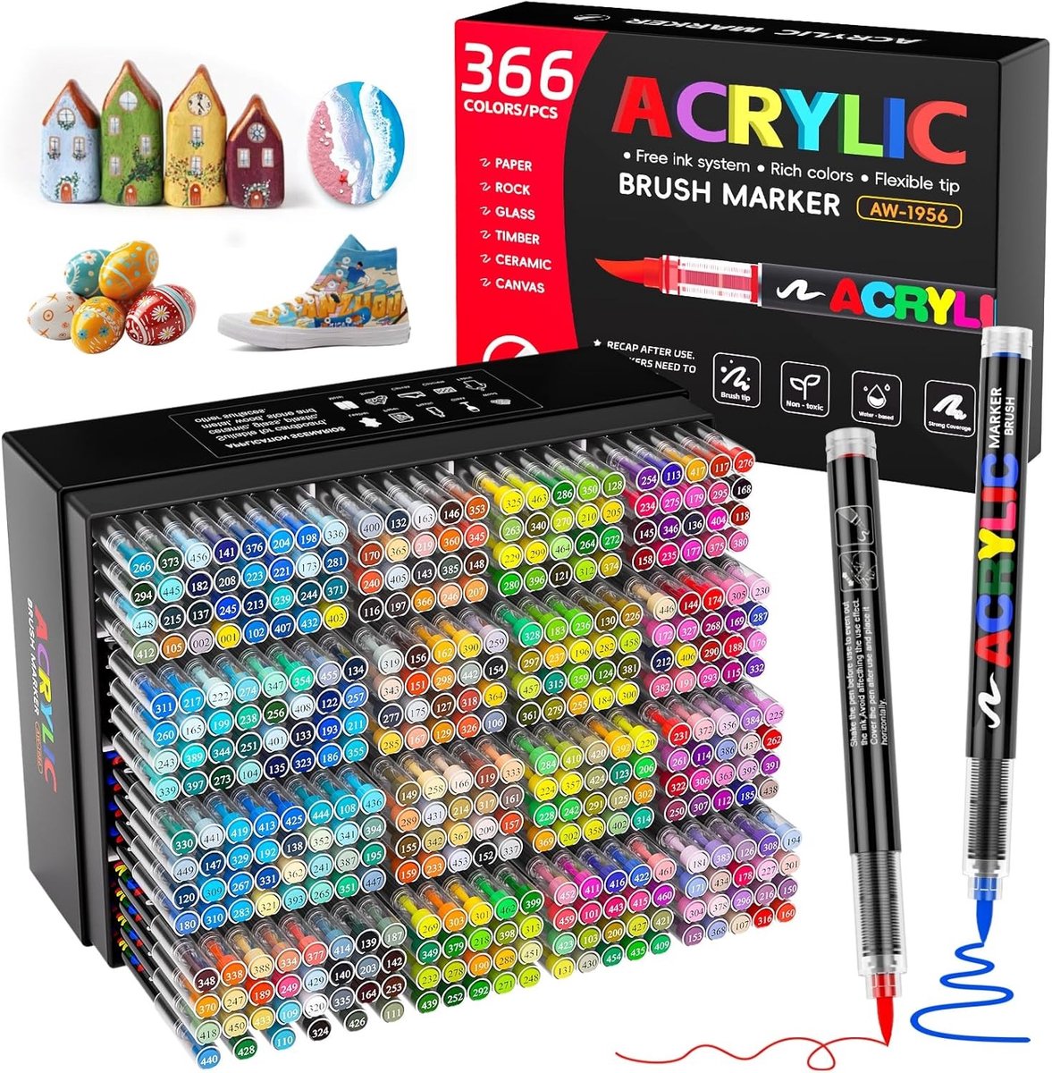 Acrylverfstiften Set - Multicolor - 366 Levendige Kleuren - Fijne en Brede Penseelpunt - Voor Creatieve Projecten