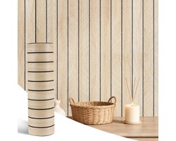 Lemlit 3D Zelfklevende Wandpanelen Houtlook - PVC Wandbekleding Lattenwand Look - 40 x 300 cm - Verwijderbaar Behang voor Woonkamer Keuken Slaapkamer - Licht Eiken