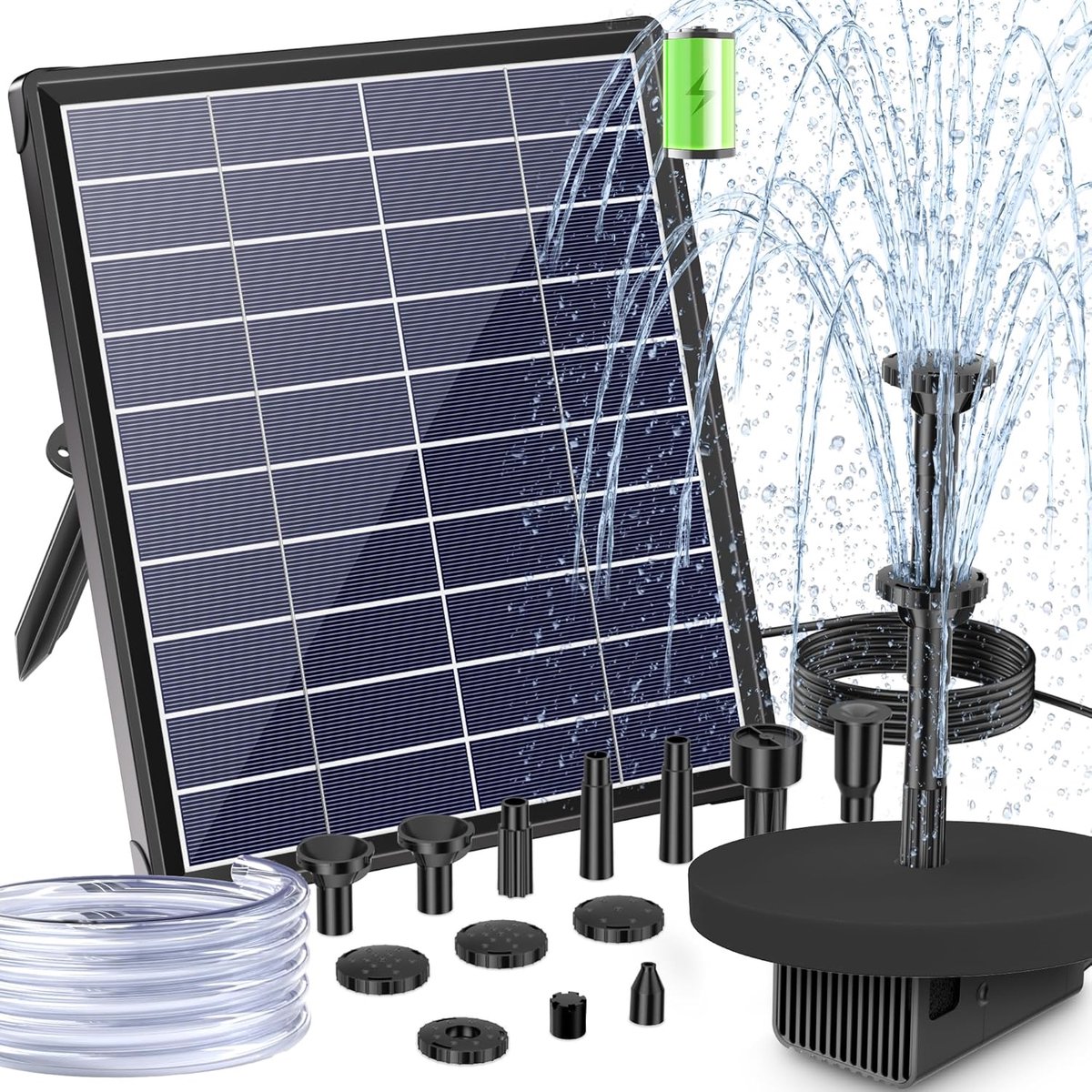 POPOSOAP Buitenzonnefontein - 6,5 W 240 L/u Zonnefontein met geïntegreerde 3000 mAh batterij - Stabiele sproeiwerking voor tuinvijver - vogelbad en tuinwaterornamenten