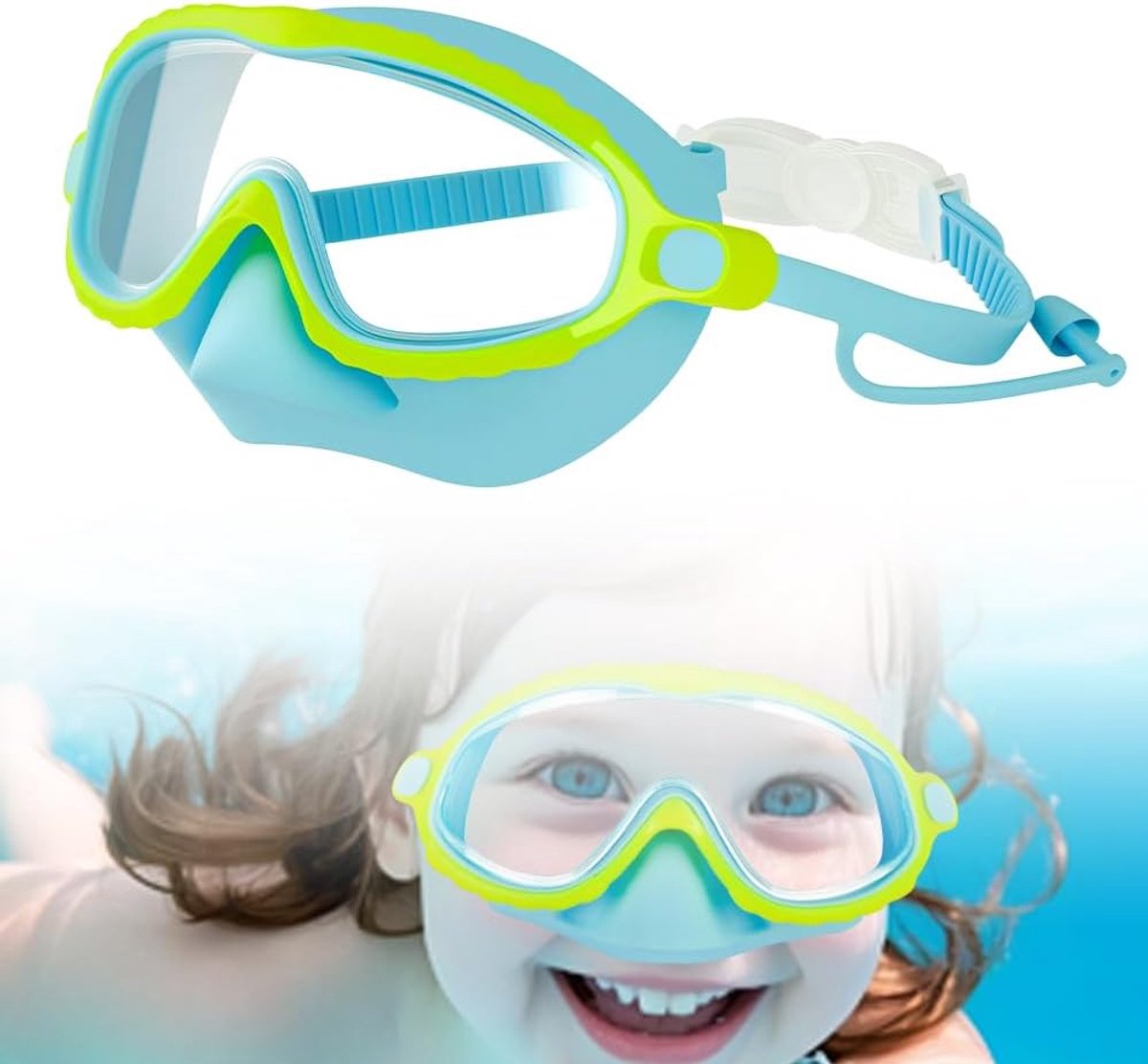 Kinderzwembril - Duikmasker/Snorkelmasker - Veilig waterplezier - Anti-condens neuspads - 15,5 x 8 cm - Lichtblauw