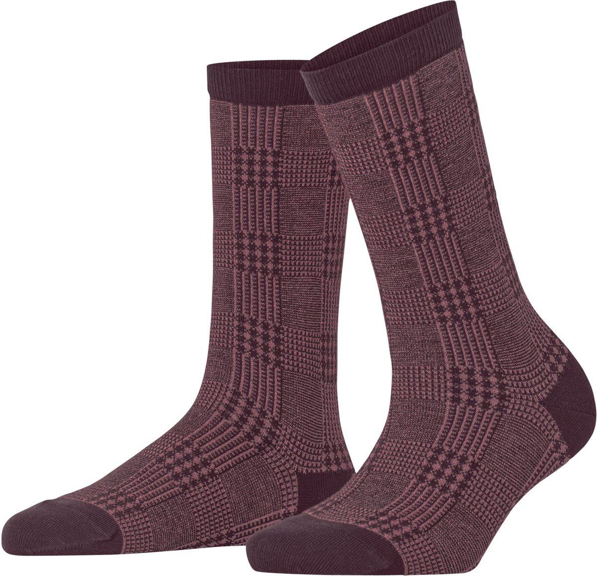 Burlington Glitter Check gedessineerd katoen viscose sokken dames rood - maat 36-41