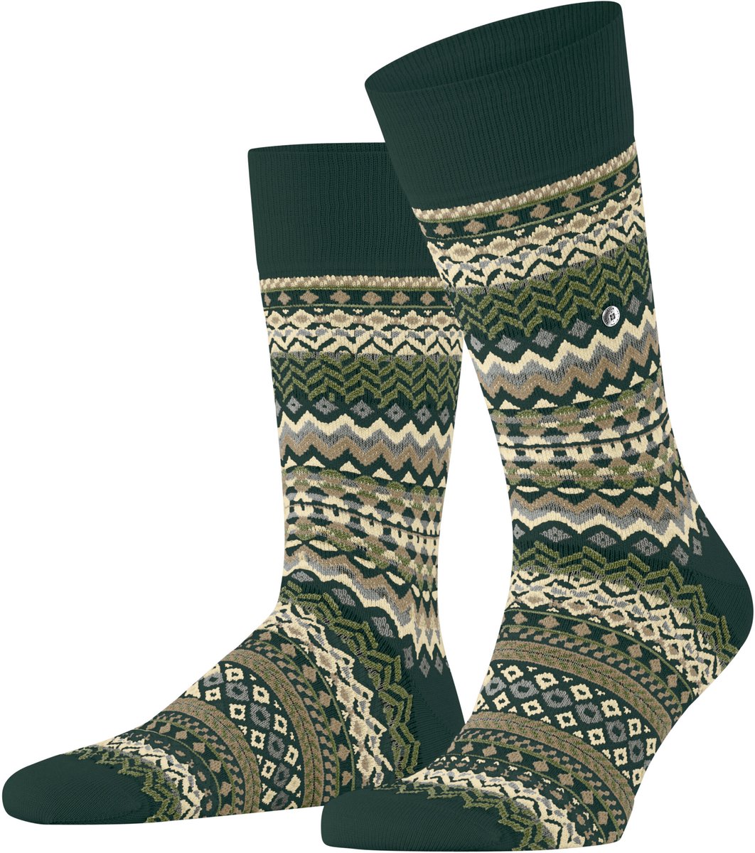 Burlington Fair Isle gedessineerd wol sokken heren groen - maat 40-46