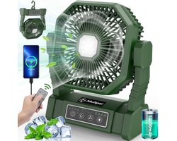 Solvix tafel ventilator geluidloos - Draagbare Tentventilator - Oplaadbaar - LED Lamp met Afstandsbediening - 4 Windsnelheden - Voor Buitenactiviteiten