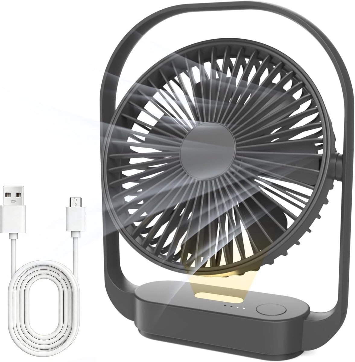 Solvix tafel ventilator geluidloos - Draadloze Tafelfan - Zwart - 4000mAh Batterij - 4 Snelheden - Voor Thuis, Kantoor en Reizen