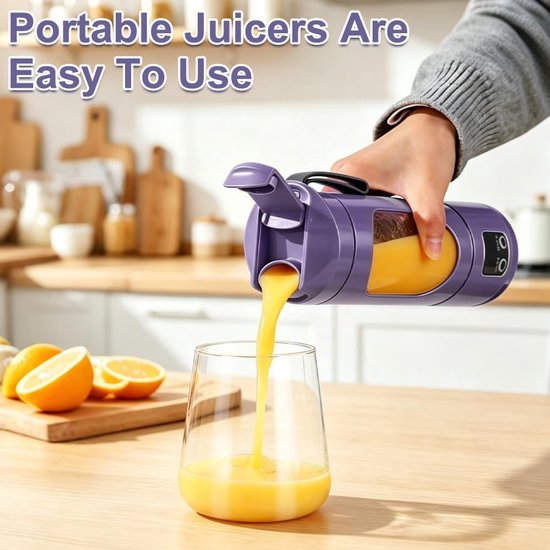 Draagbare Blender - Mini Mixer - Gezonde Drankjes Maken - 12 RVS Bladen - 450 ml - Paars — afbeelding 4