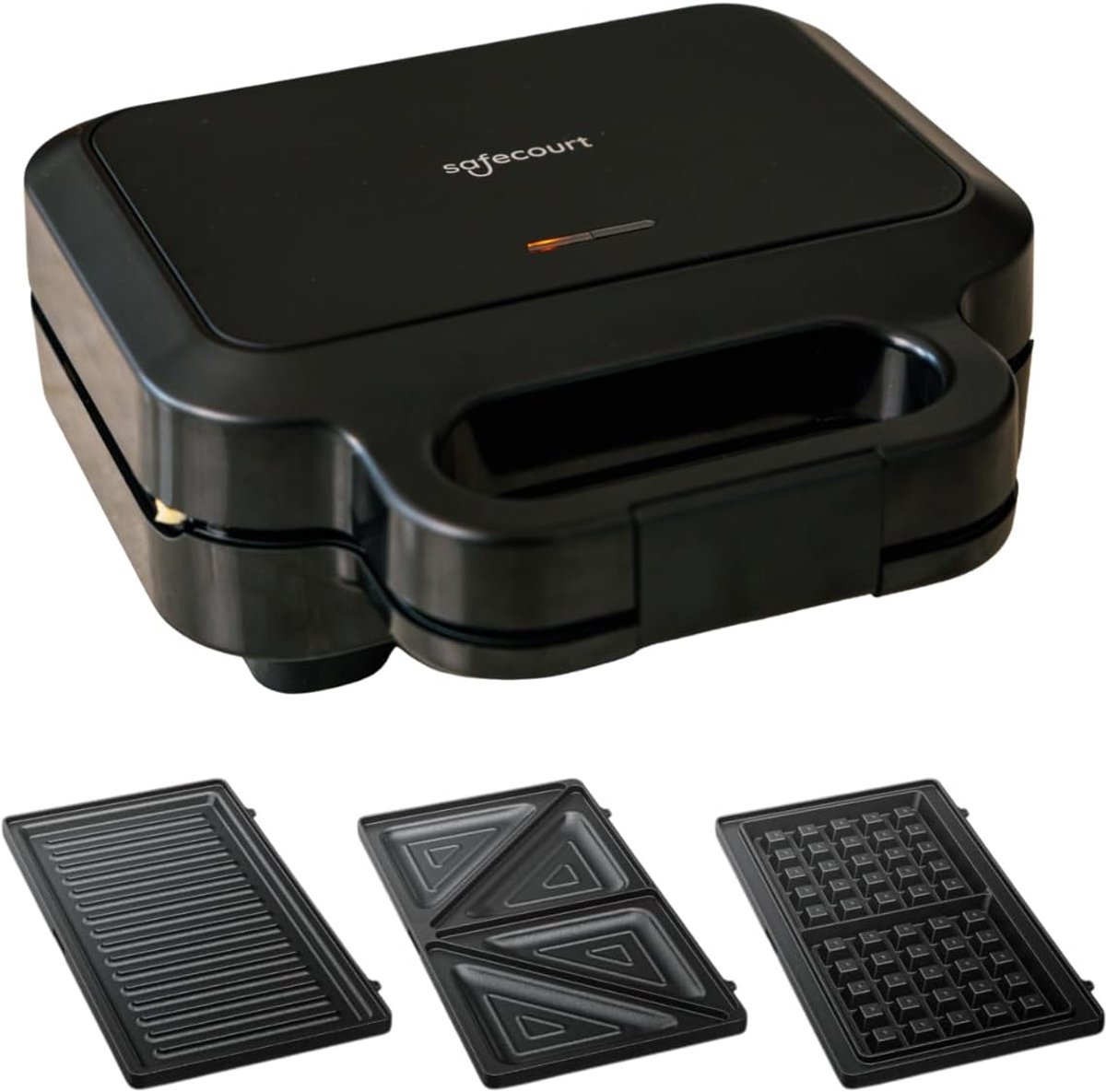 3-in-1 Keukenapparaat - Contactgrill Wafelijzer - Snacks Maken - PFAS-vrije Platen - Extra Groot - Zwart