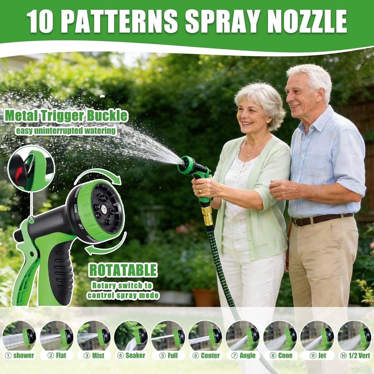 Tuinslang - Groen - Flexibele 3-laagse latex - Spuitpistool met 10 functies - Voor Tuinieren en Huishoudelijk Gebruik