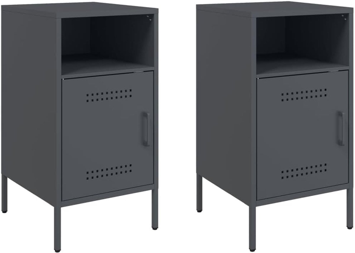 Nachtkastjes 2 STK - Bijzettafel Set - Opbergruimte Creëren - Verstelbare Poten - 36x39x68 cm - Antraciet