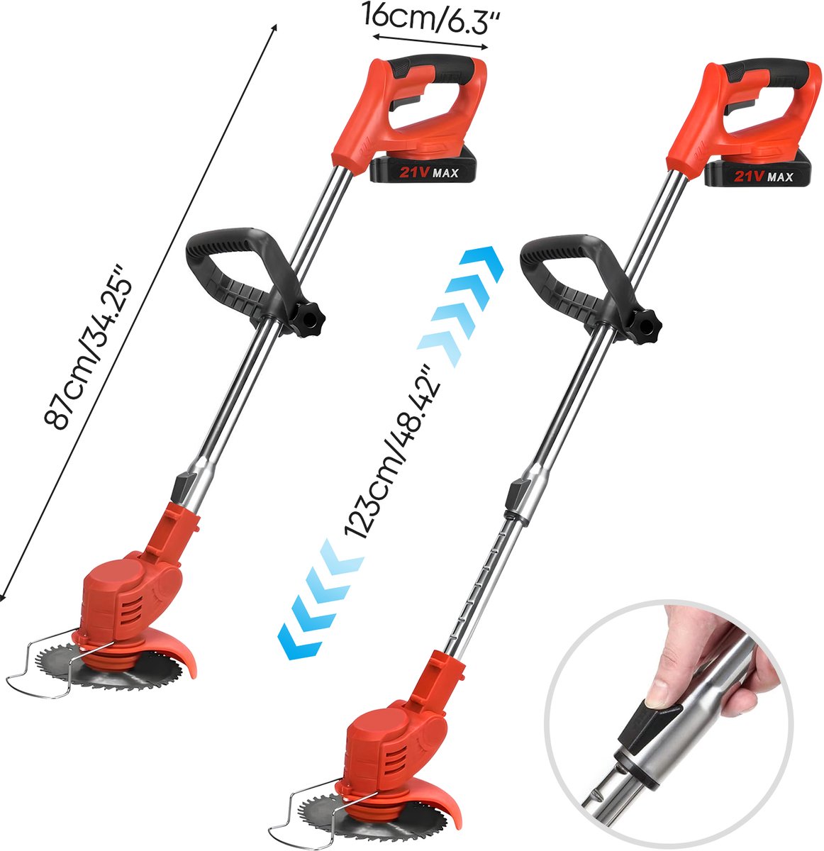 Accu-Grasmaaier – 1800W Borstelloze Motor, 1500 tpm, 15cm Snijbreedte, 2 Batterijen, Verstelbare Hoogte – Voor Thuis & Tuin – foto 3