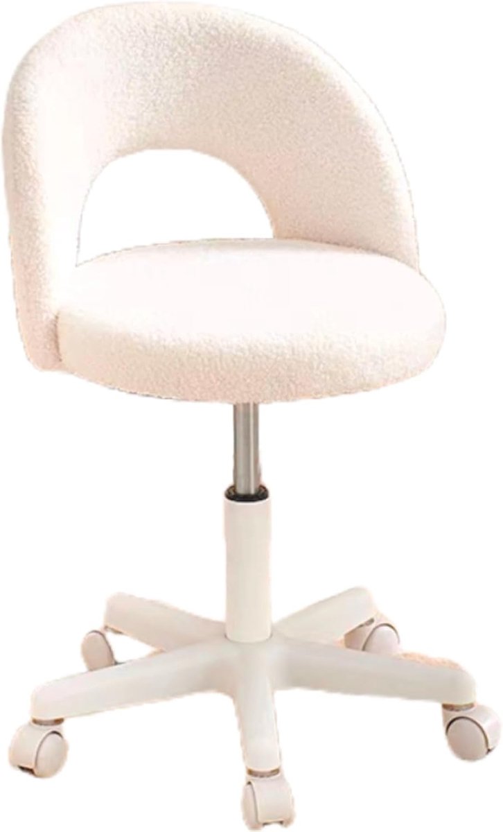 Bureau Stoel - Comfortabele Werkstoel - Thuiswerken of Studeren - Zachte Teddy Fleece - 45-53cm Verstelbaar - Beige