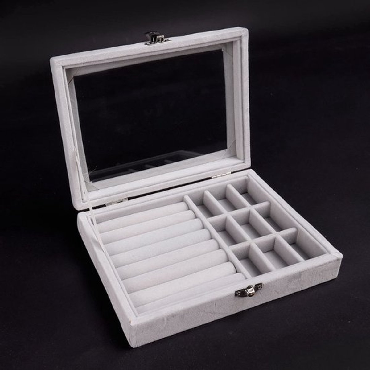 Dailygoody - Sieraden Display Houder - Houten Showcase - Met Fluwelen Vulling - Wit