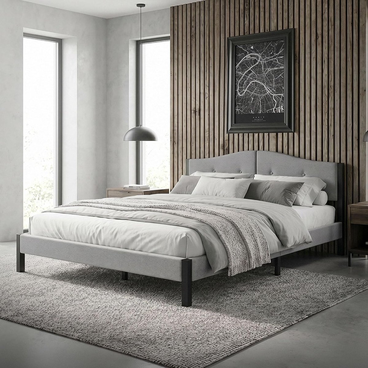 Gestoffeerd Bed - Tweepersoonsbed - Slaapkamer Inrichten - Stabiel Stalen Frame - 160x200 cm - Grijs