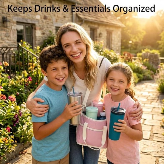 Familie Drinktas - Flessen Caddy - Dranken Vervoeren - Geïsoleerd Met 4 Vakken - 20 x 20 x 20 cm — afbeelding 2