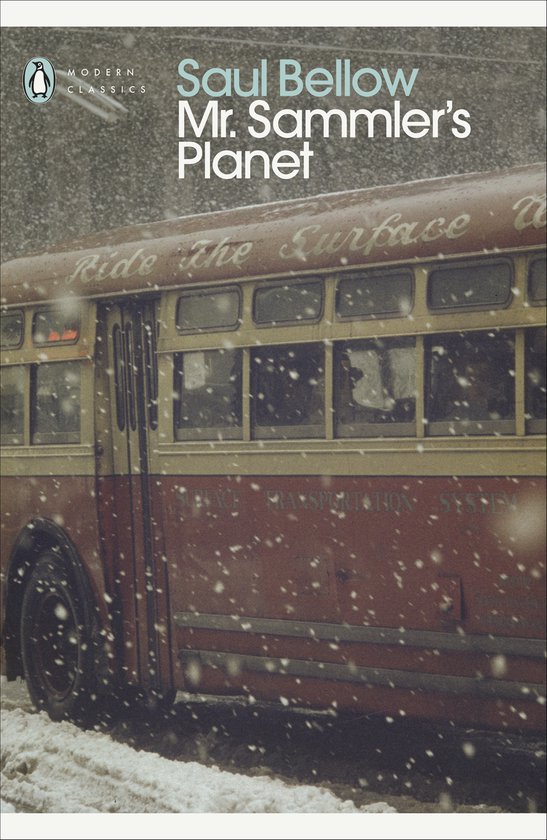 Boekomslag van "Mr. Sammler's Planet" met een rode bus in sneeuw, met de tekst "Ride The Surface".