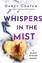 Couverture du livre 'Whispers in the Mist' avec un médaillon doré en forme de cœur couvert de sang et de neige.