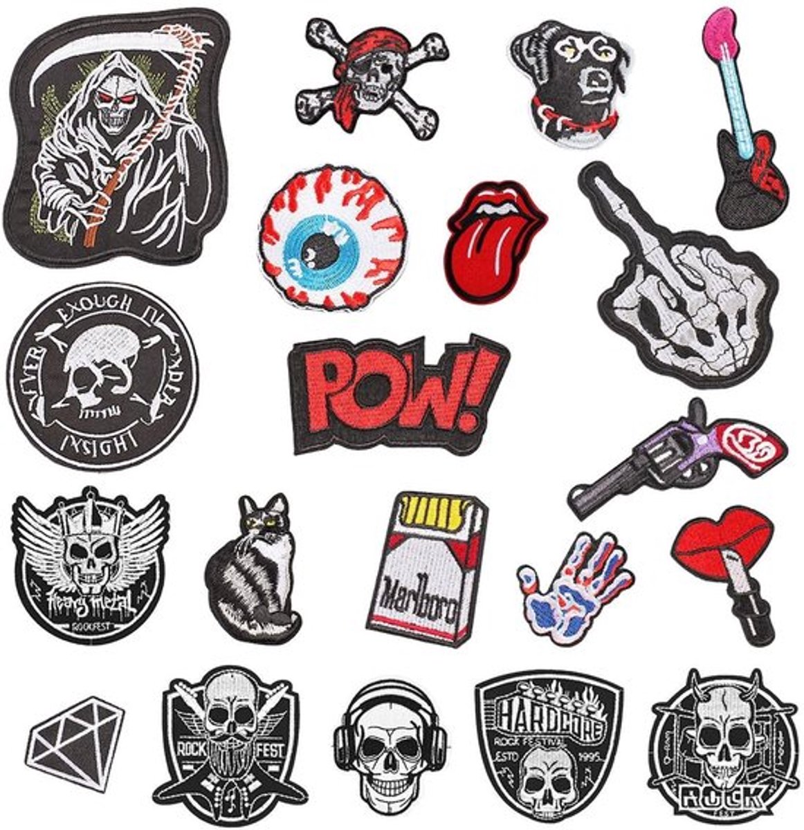 Geborduurde patches met dodenkoppen van Dailygoody