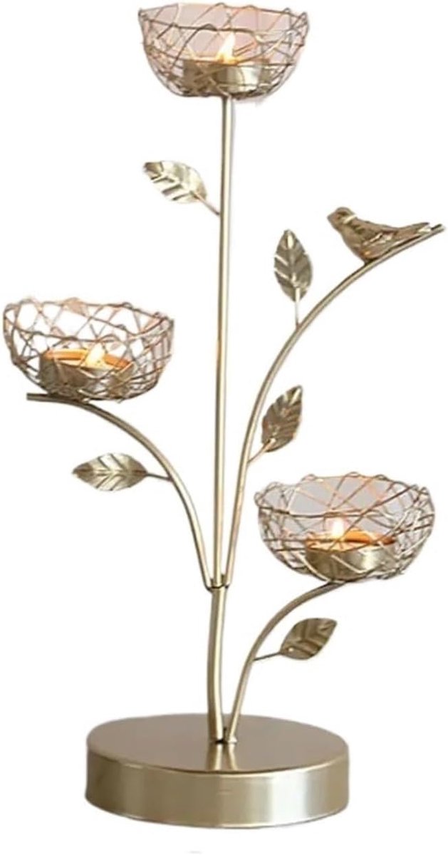 Kandelaar Vogel - Decoratie houder - Huis decoreren - Robuust metaal - 10x10x10 mm - Goudkleurig
