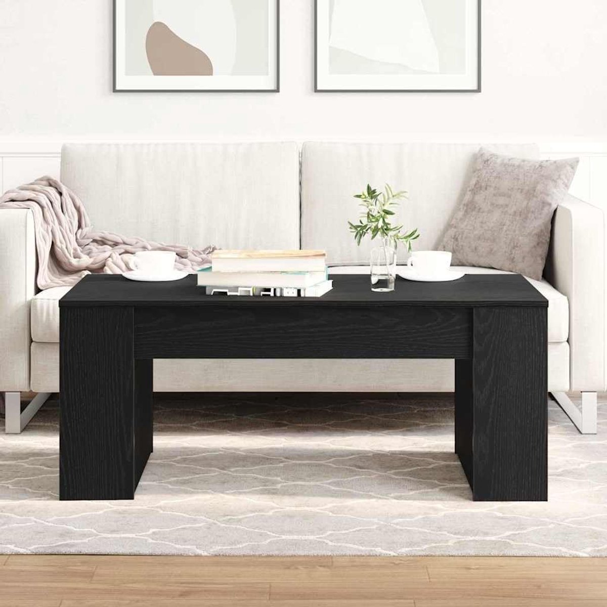 Salontafel - Bijzettafel - Woonkamer Inrichten - Met Twee Planken - 102 x 55 x 42 cm - Zwart