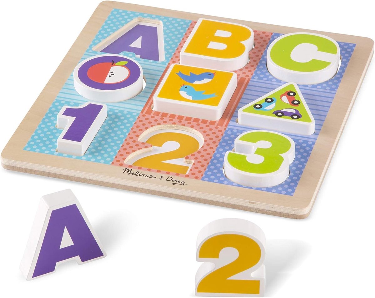 Houten Puzzel - Alfabet Puzzel - Leren Spelen - Stevige Houten Blokken - 25 cm - Multicolor
