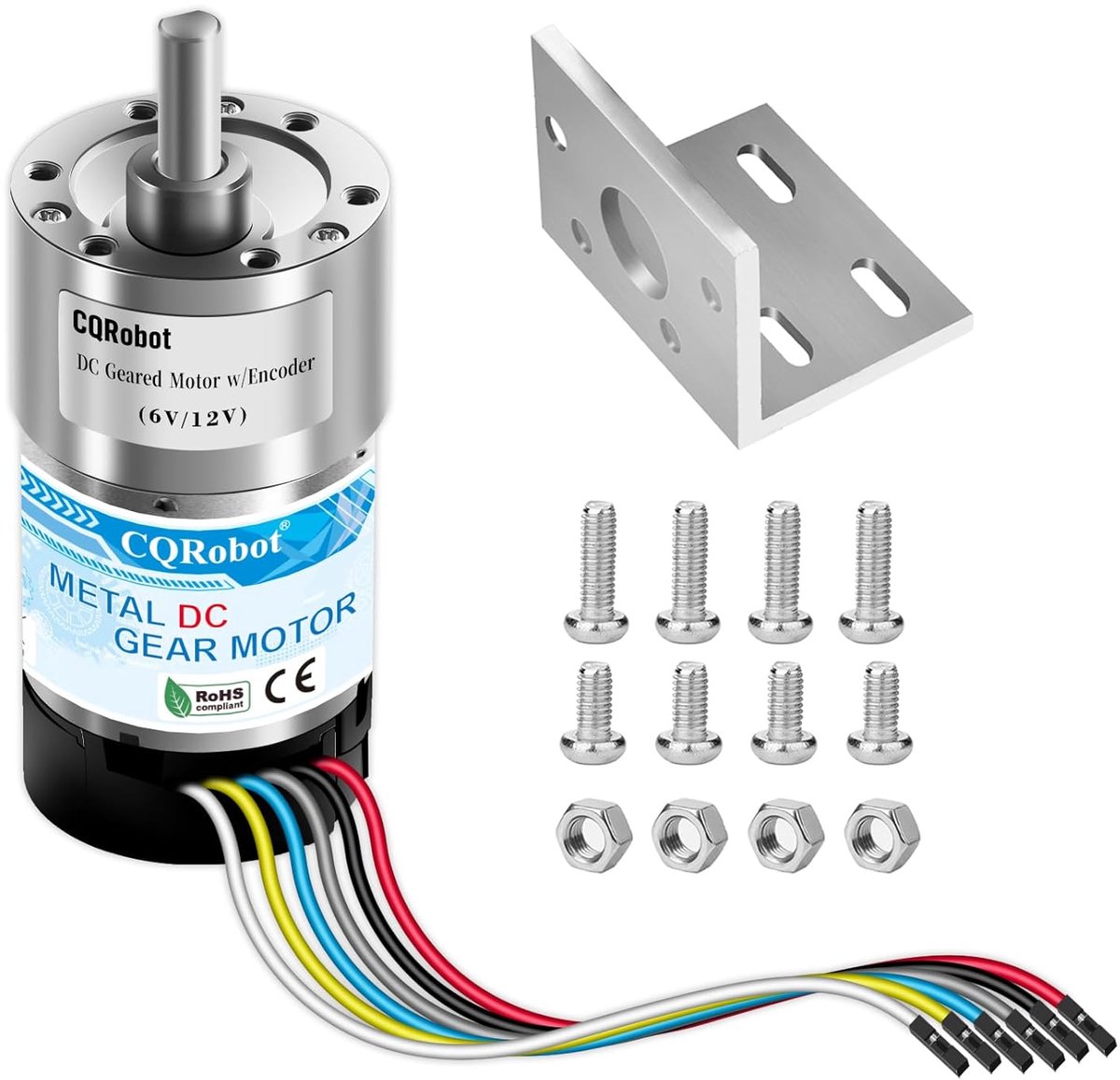 Gemetaliseerde Motor - Gedegen Motor - Robotica Projecten - Met Encoder - 37x67.5mm - Zilverkleurig