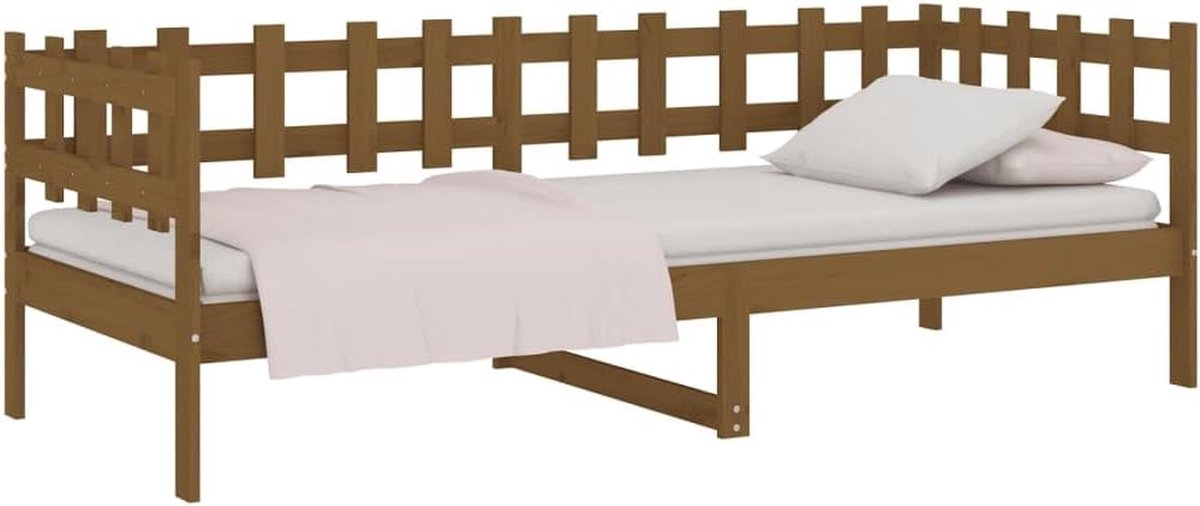 Slaapbank Hout - Logeerbed Bank - Ruimte Besparen - Massief Grenenhout - 80x200 cm - Honingbruin